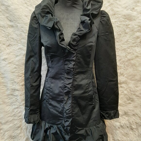 Bebe Women's Black Ruffle Trim Dress Jacket Size S - Picture 1 of 9